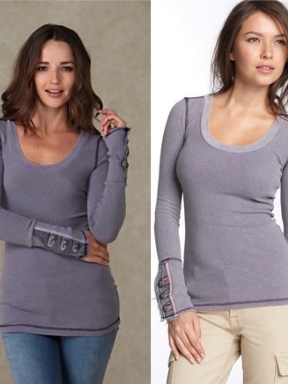 Rare Free  People Motor cuff Purple Waffle-Knit Long Sleeve Top with Button